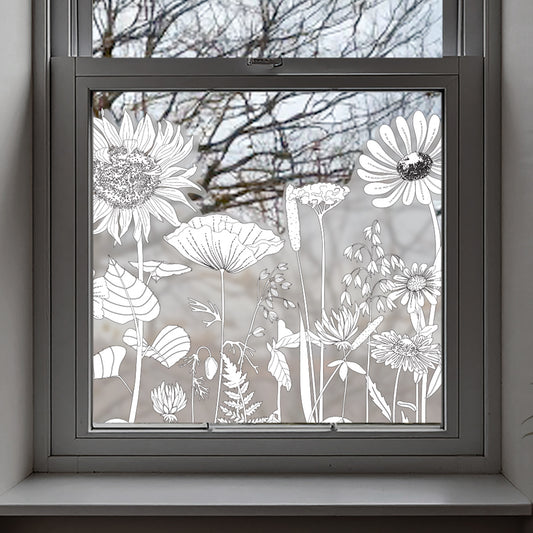 Retro Flowers Frosted Window Border