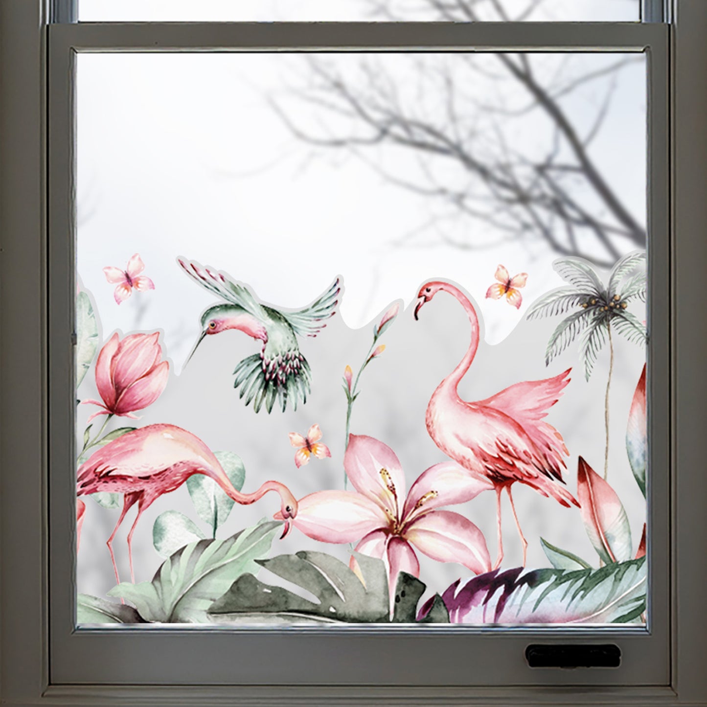 Tropical Flamingo Frosted Privacy Border Window Decal
