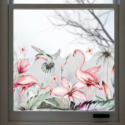 Tropical Flamingo Frosted Privacy Border Window Decal