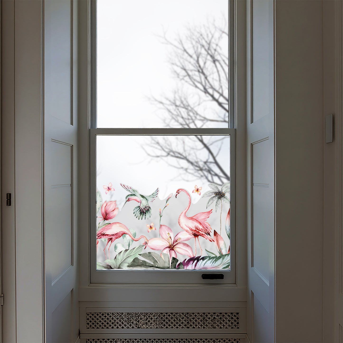 Tropical Flamingo Frosted Privacy Border Window Decal
