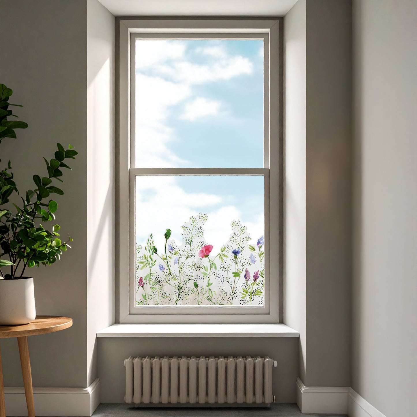 Watercolour Meadow Frost Privacy Film Window Border