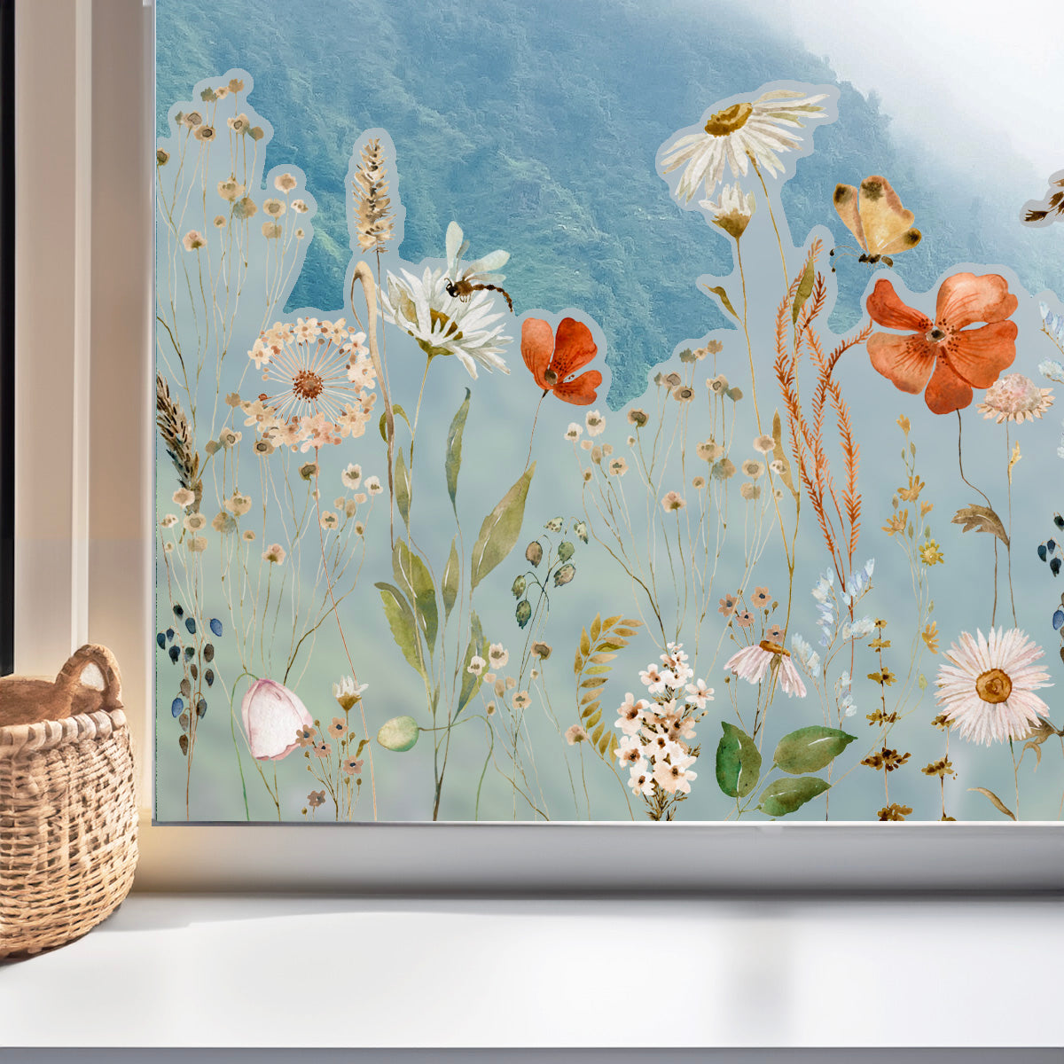 Wild Flower Flower Privacy Frost Window Film Border - Dizzy Duck Designs