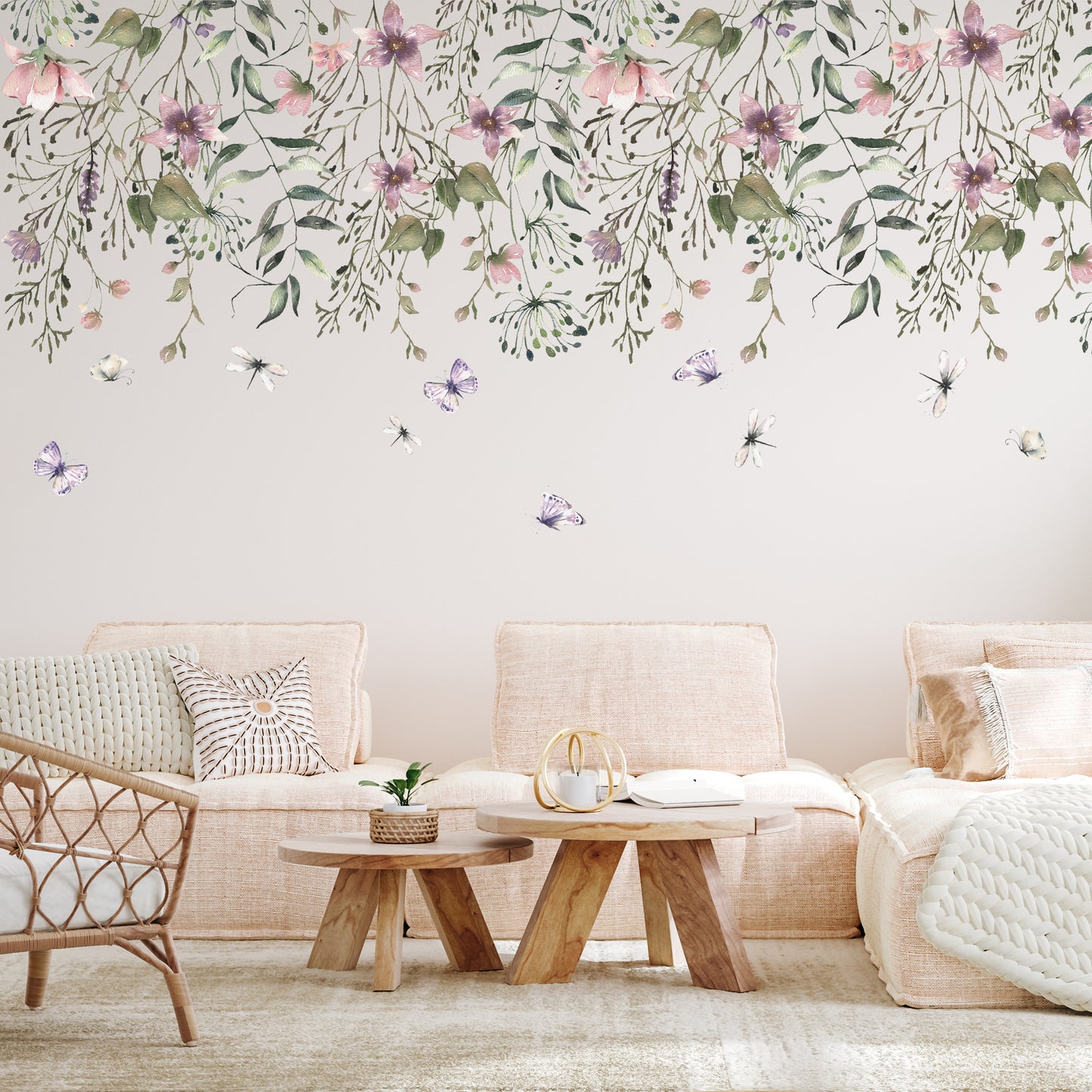 Pink Purple Summer Flowers Wall Decal Border - Top