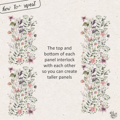 Pink Purple Summer Flowers Wall Decal Panel