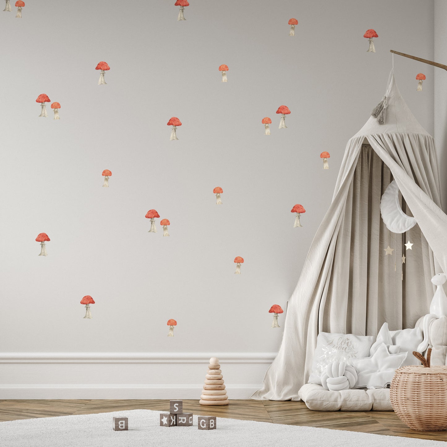 Red White Toadstool Nursery Wall Decal Set