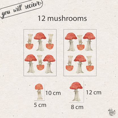 Red White Toadstool Nursery Wall Decal Set