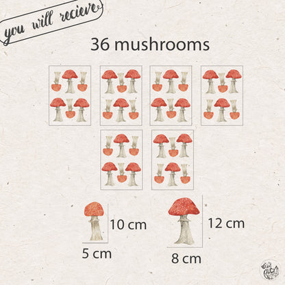 Red White Toadstool Nursery Wall Decal Set