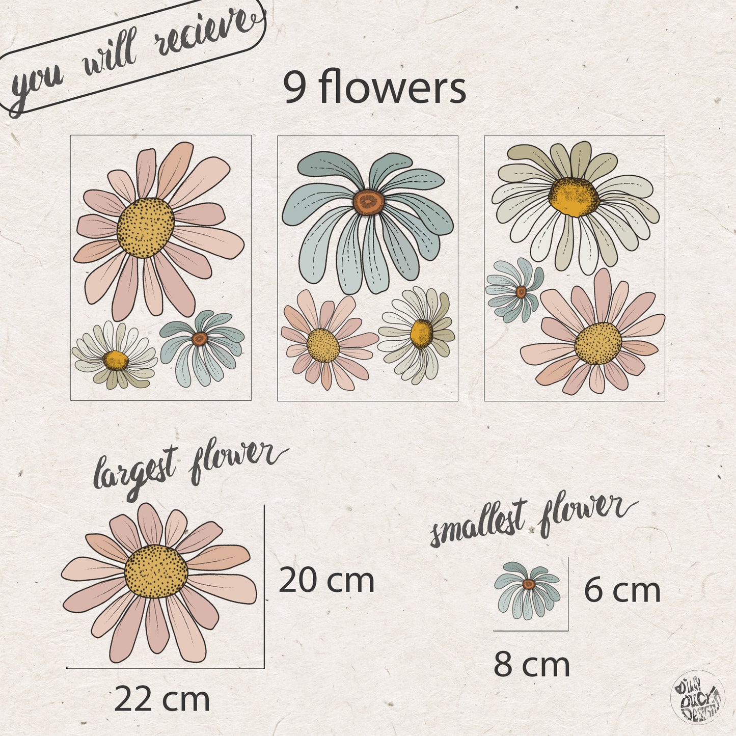 Small Retro Daisy Flower Wall Decals