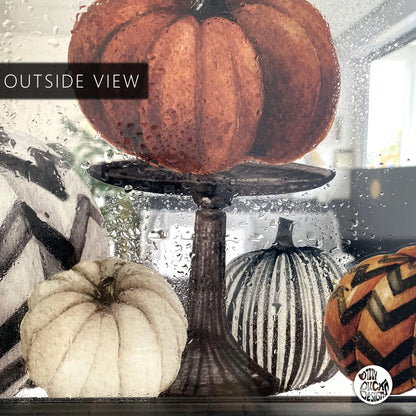 Window Decal 2pk Halloween Pumpkins on Pedestals Window Decal Corners Dizzy Duck Designs