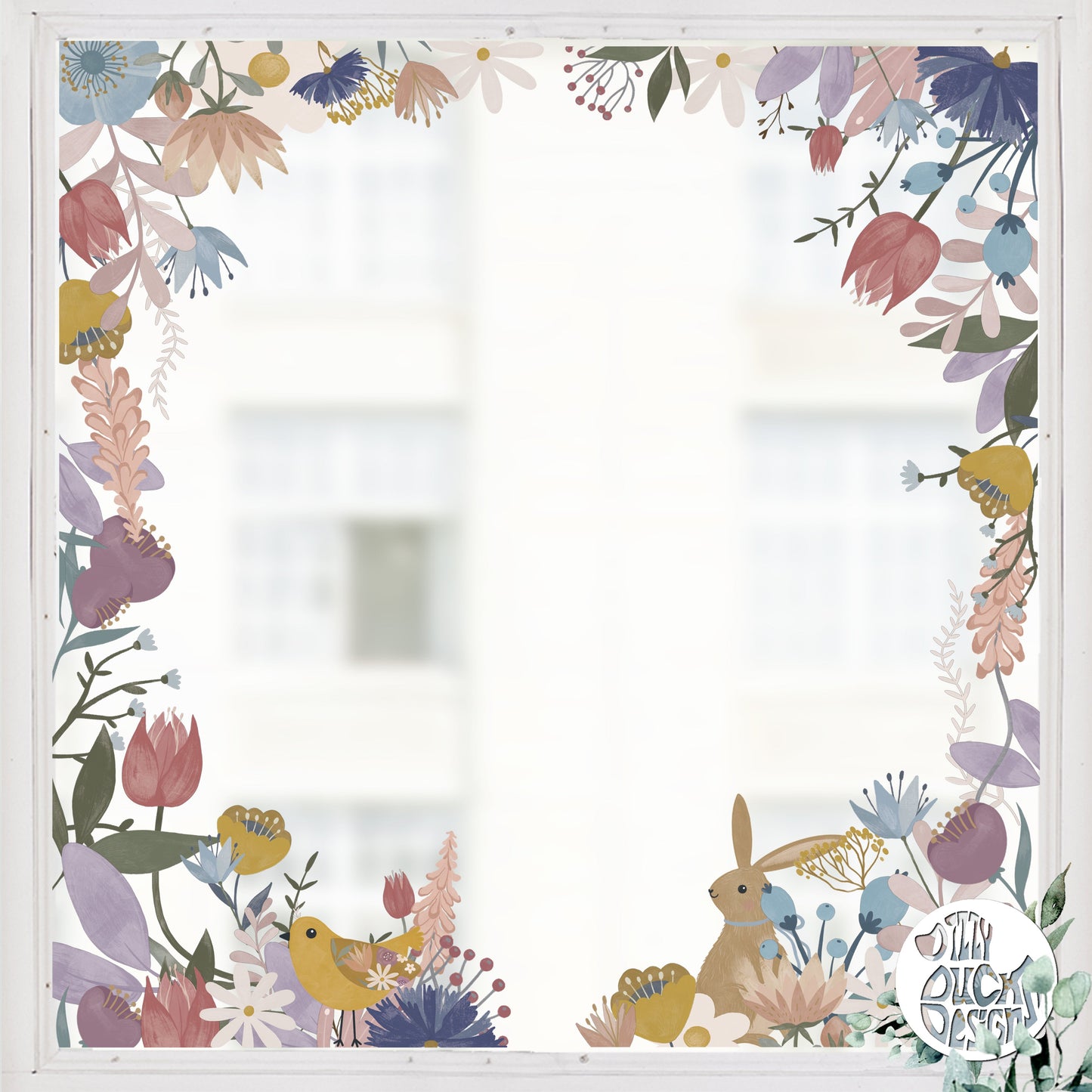 Window Decal 2x Easter Rabbit Spring Flowers Window Decal Corners Dizzy Duck Designs