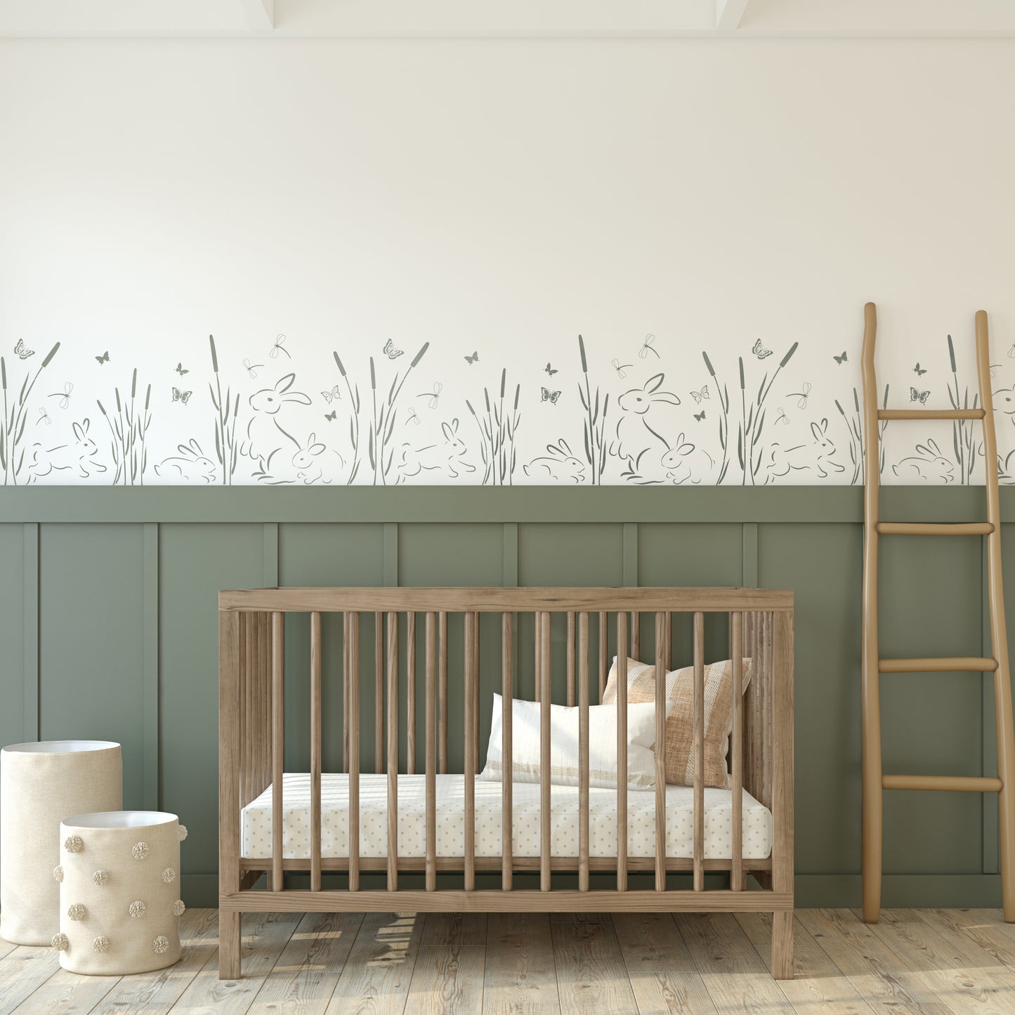 Bunny Rabbit Meadow Border Wall Stencil