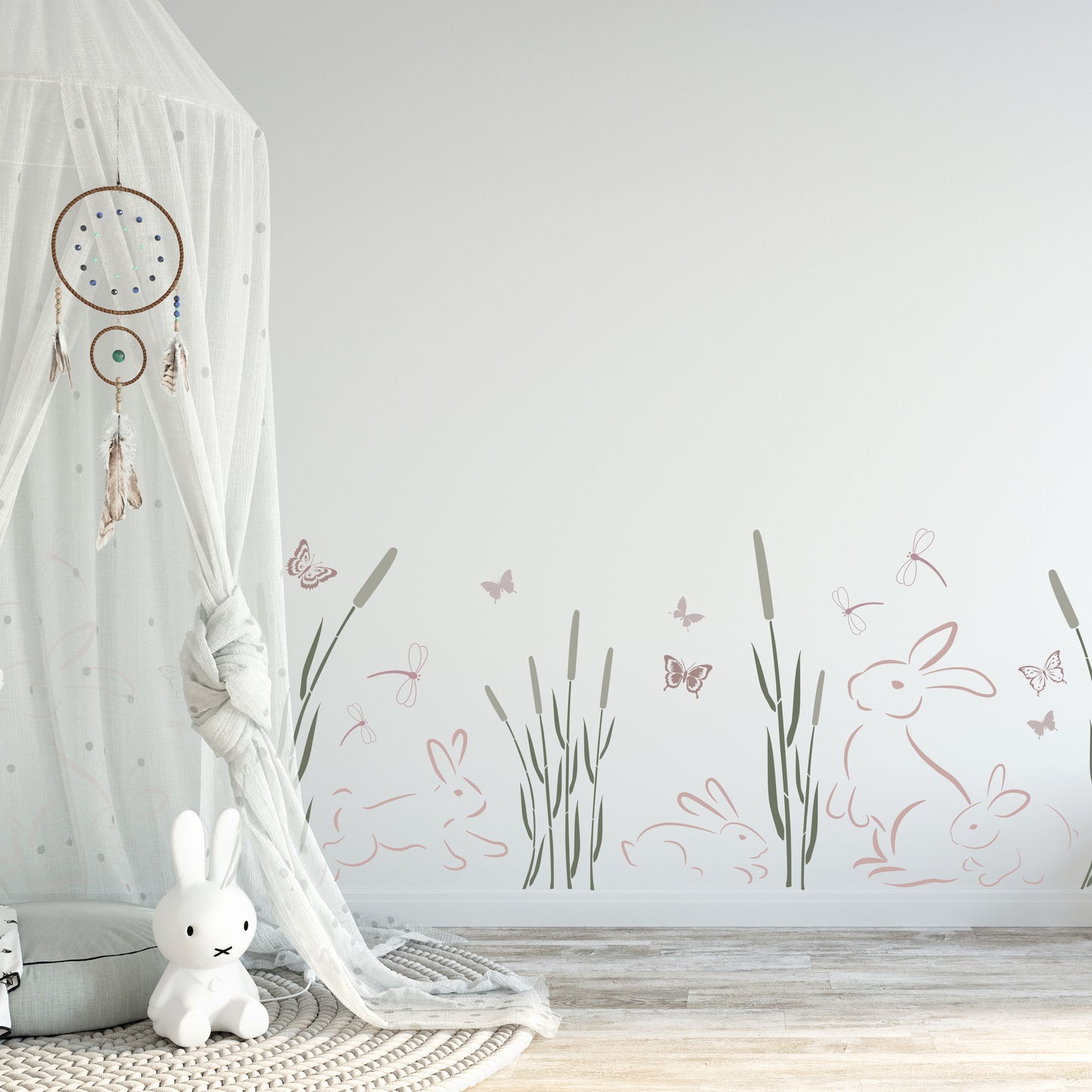 Bunny Rabbit Meadow Border Wall Stencil