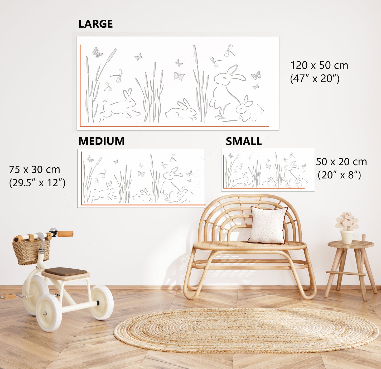 Bunny Rabbit Meadow Border Wall Stencil