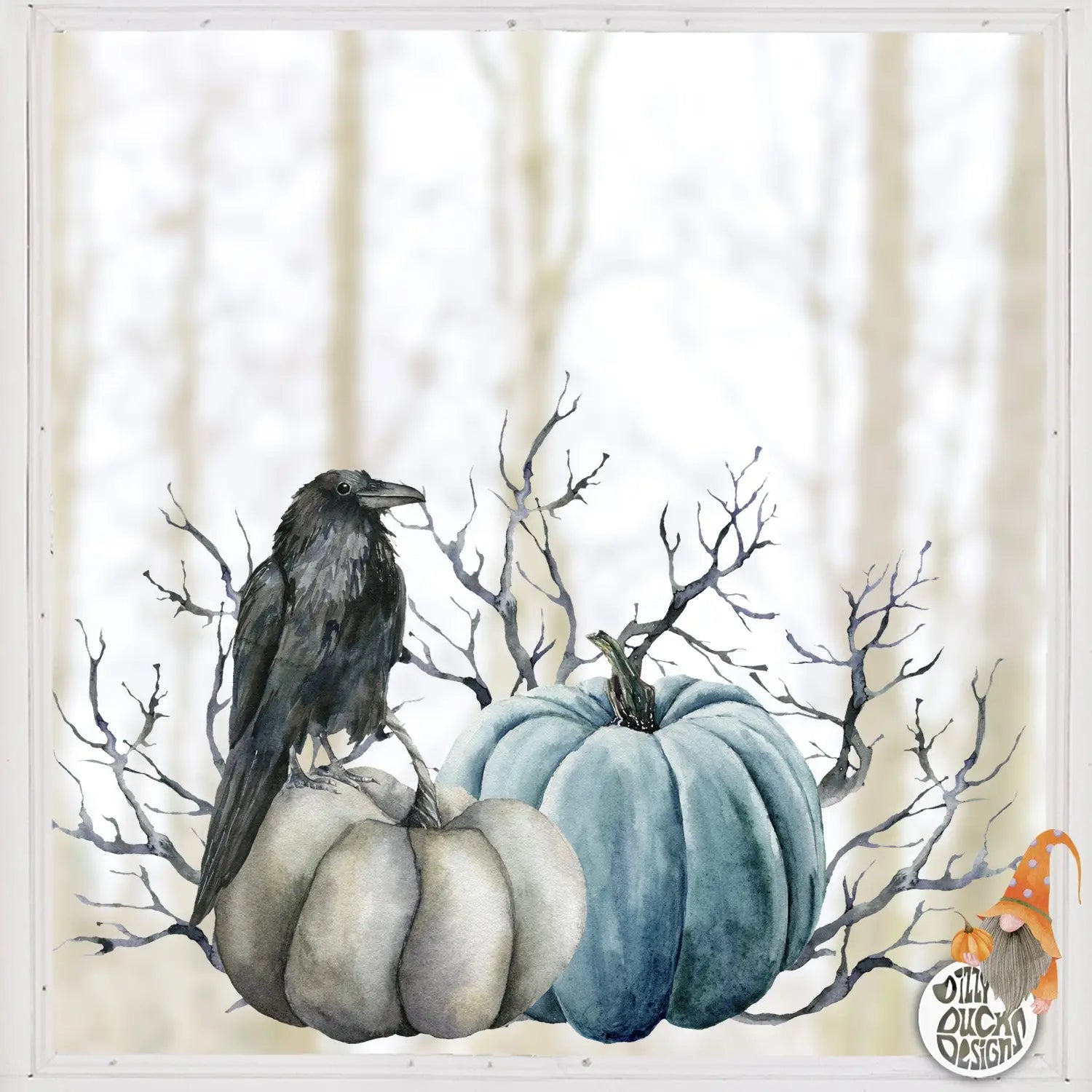 Window Decal Blue Pumpkin Crow Decal Dizzy Duck Designs