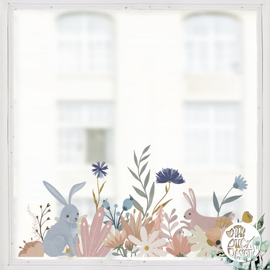 Window Decal Easter Rabbit Flowers Window Decal Dizzy Duck Designs
