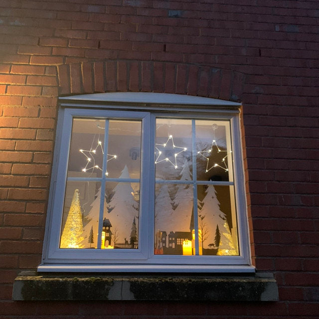 Christmas Trees & Village Window Decal - White