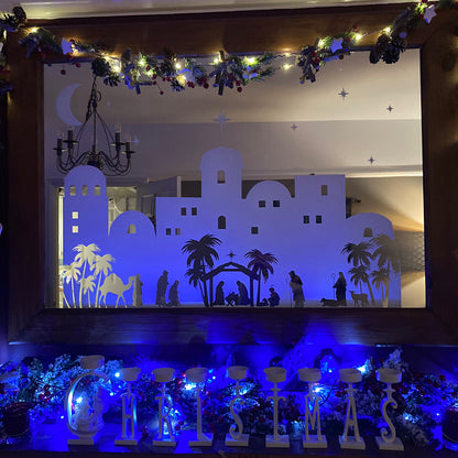 Christmas Nativity Village Window Decal - White