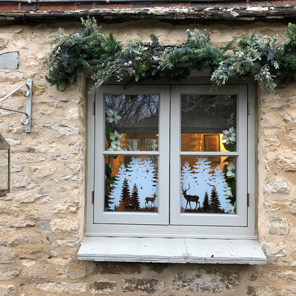 Christmas Trees & Stag Window Decal - White