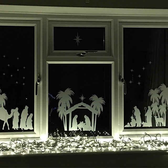 White Christmas Nativity Scene Window Decal
