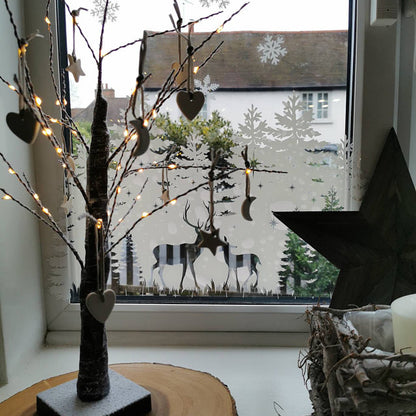 Christmas Trees & Stag Window Decal - White