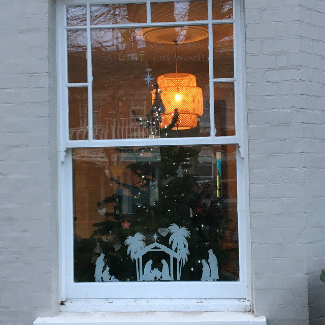 White Christmas Nativity Scene Window Decal