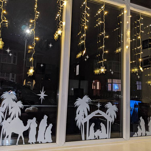 White Christmas Nativity Scene Window Decal