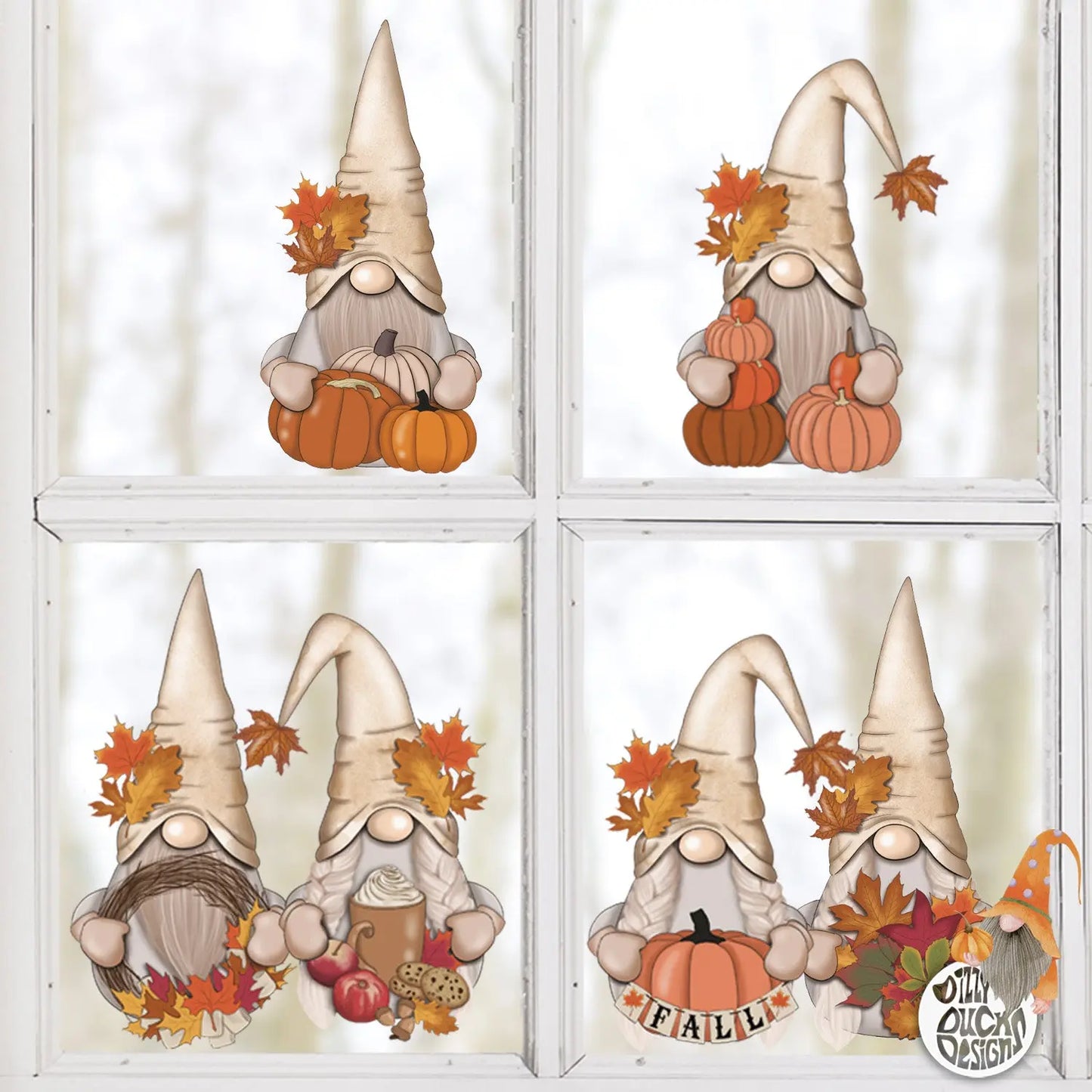 Window Decal Fall Gnomes Set Dizzy Duck Designs