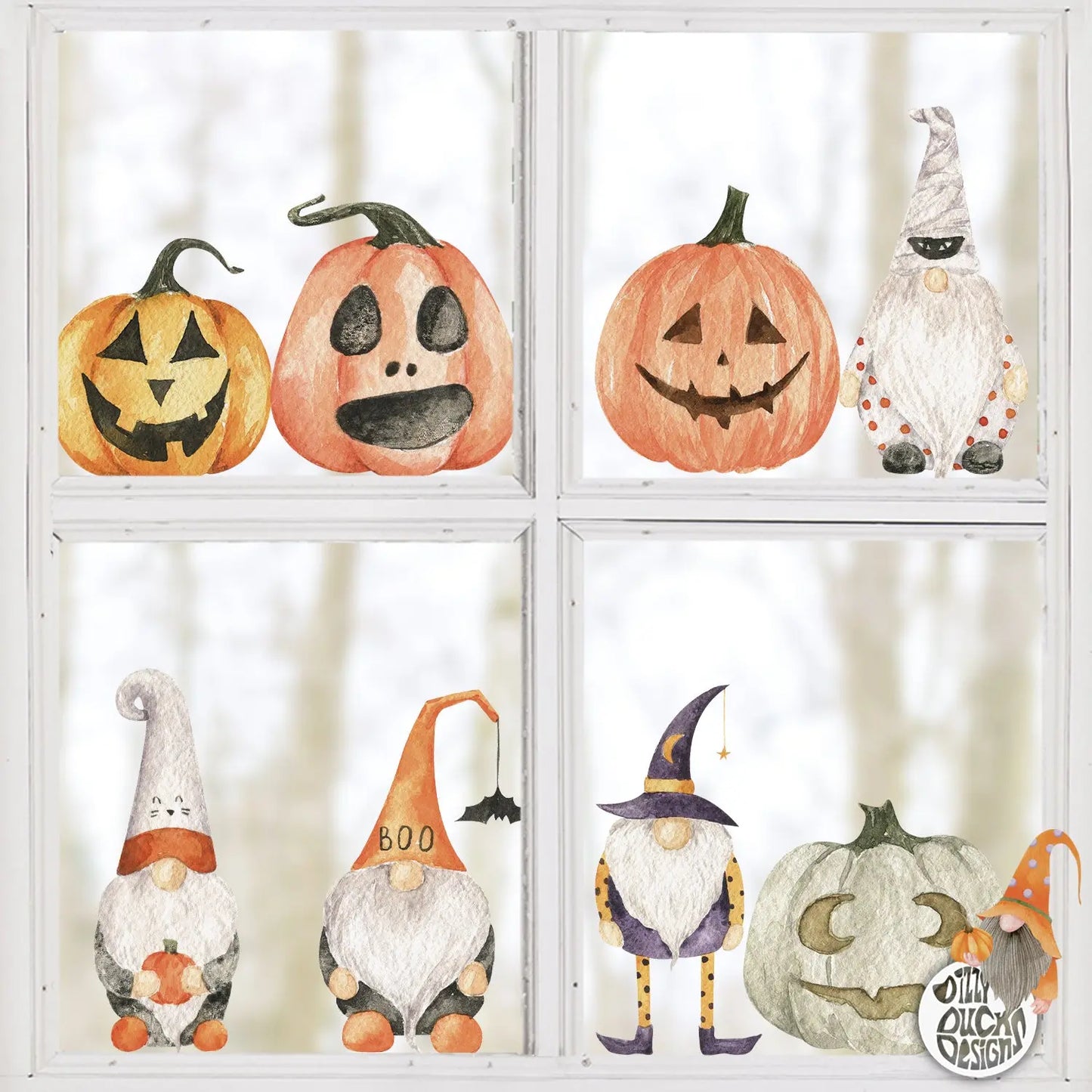 Window Decal Halloween Pumpkin Gnome Window Decal Set Dizzy Duck Designs