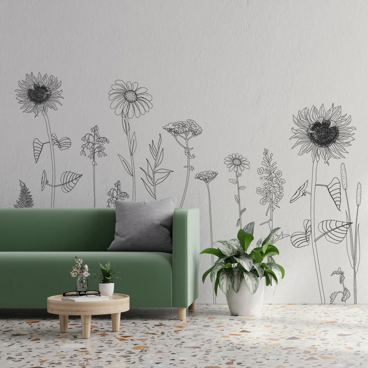 Hand Drawn Flower Wall Decal Set - Black – Dizzy Duck Designs