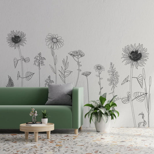 Wall Decal Hand Drawn Flower Wall Decal Set - Black Dizzy Duck Designs