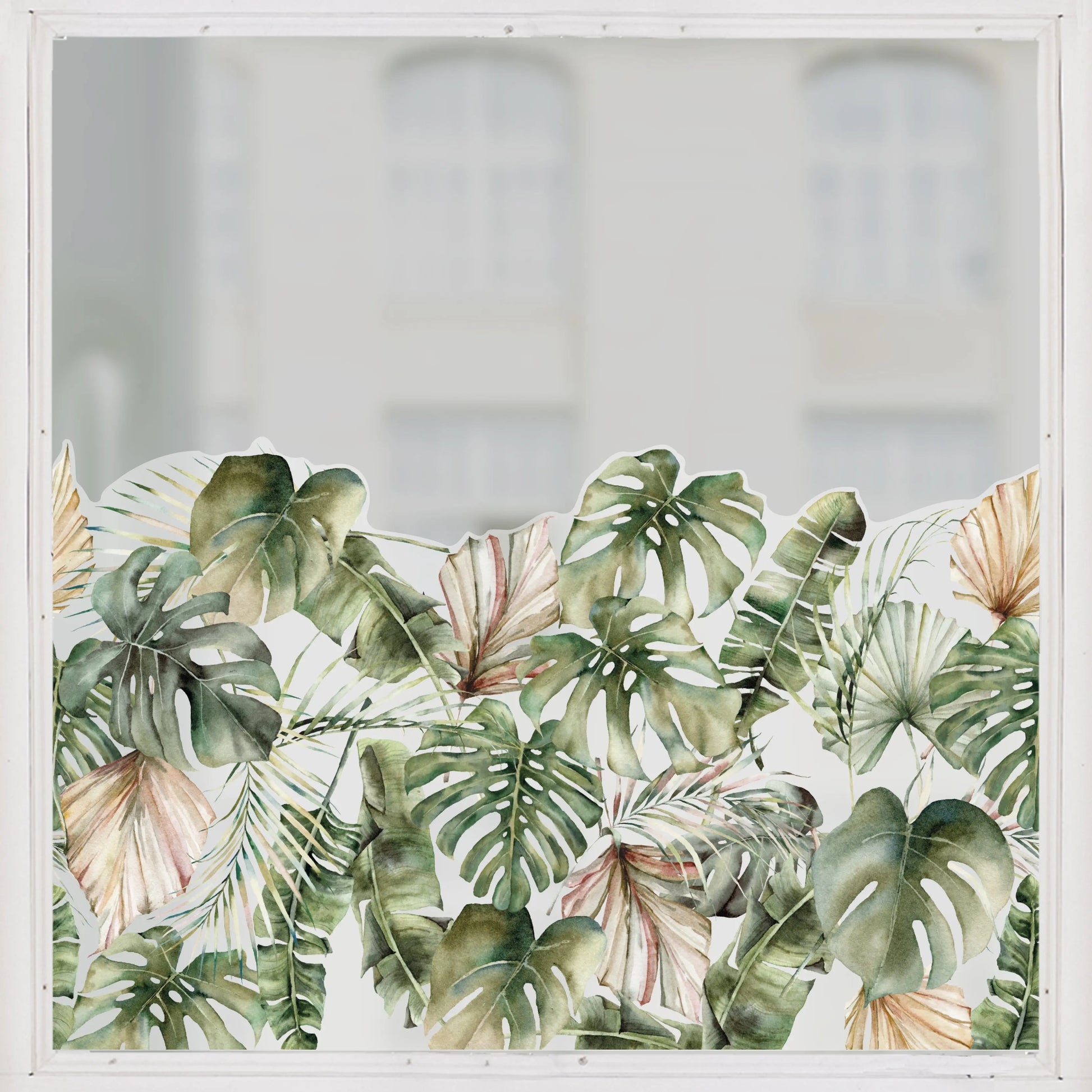 Privacy Window Jungle Leaf Tropical Frosted Window Privacy Border Dizzy Duck Designs