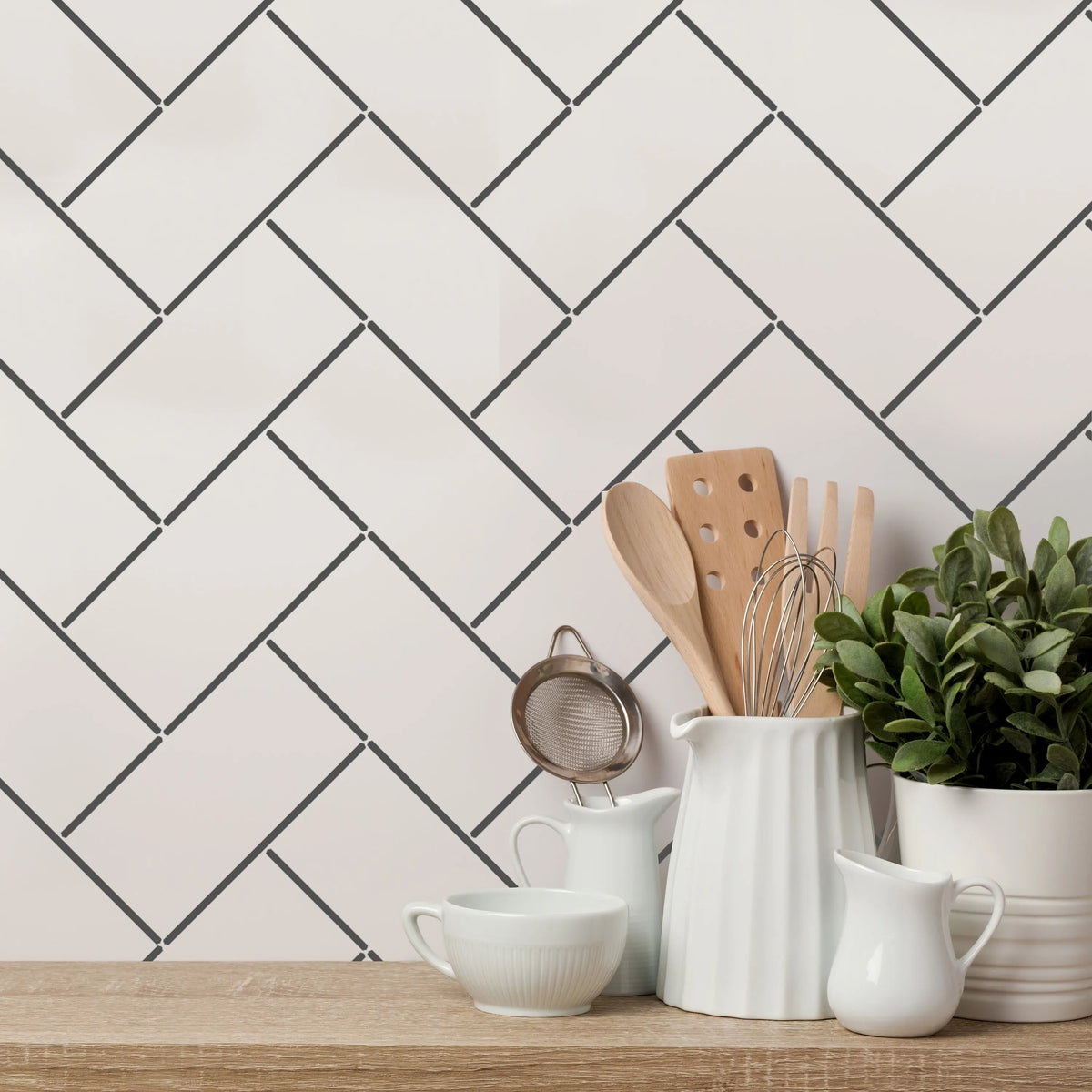METRO HERRINGBONE Faux Tile Stencil