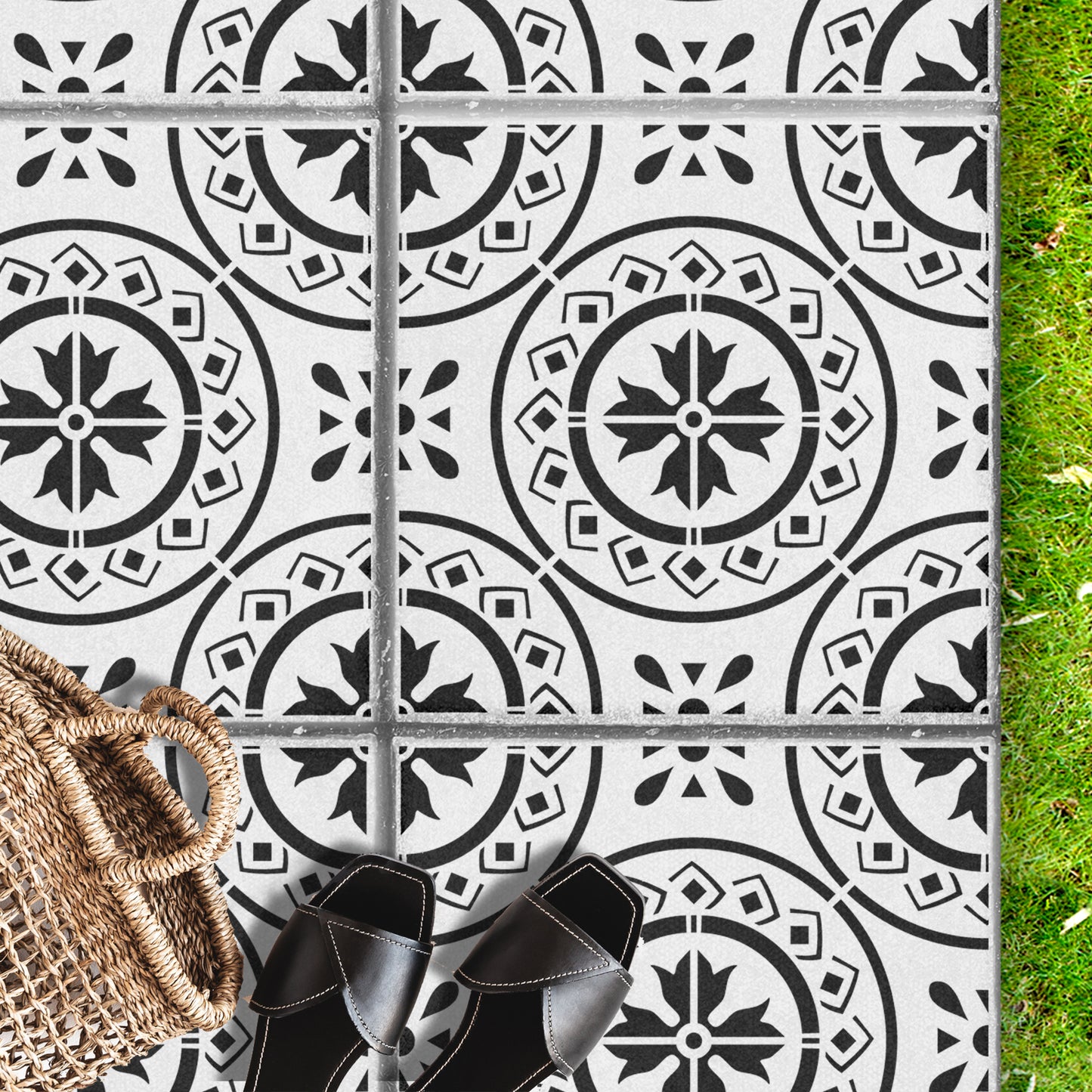 Patio Stencil for Affordable DIY Tile Effect 'Morello'