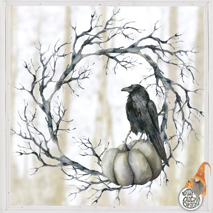Window Decal Pumpkin Crow Wreath Dizzy Duck Designs