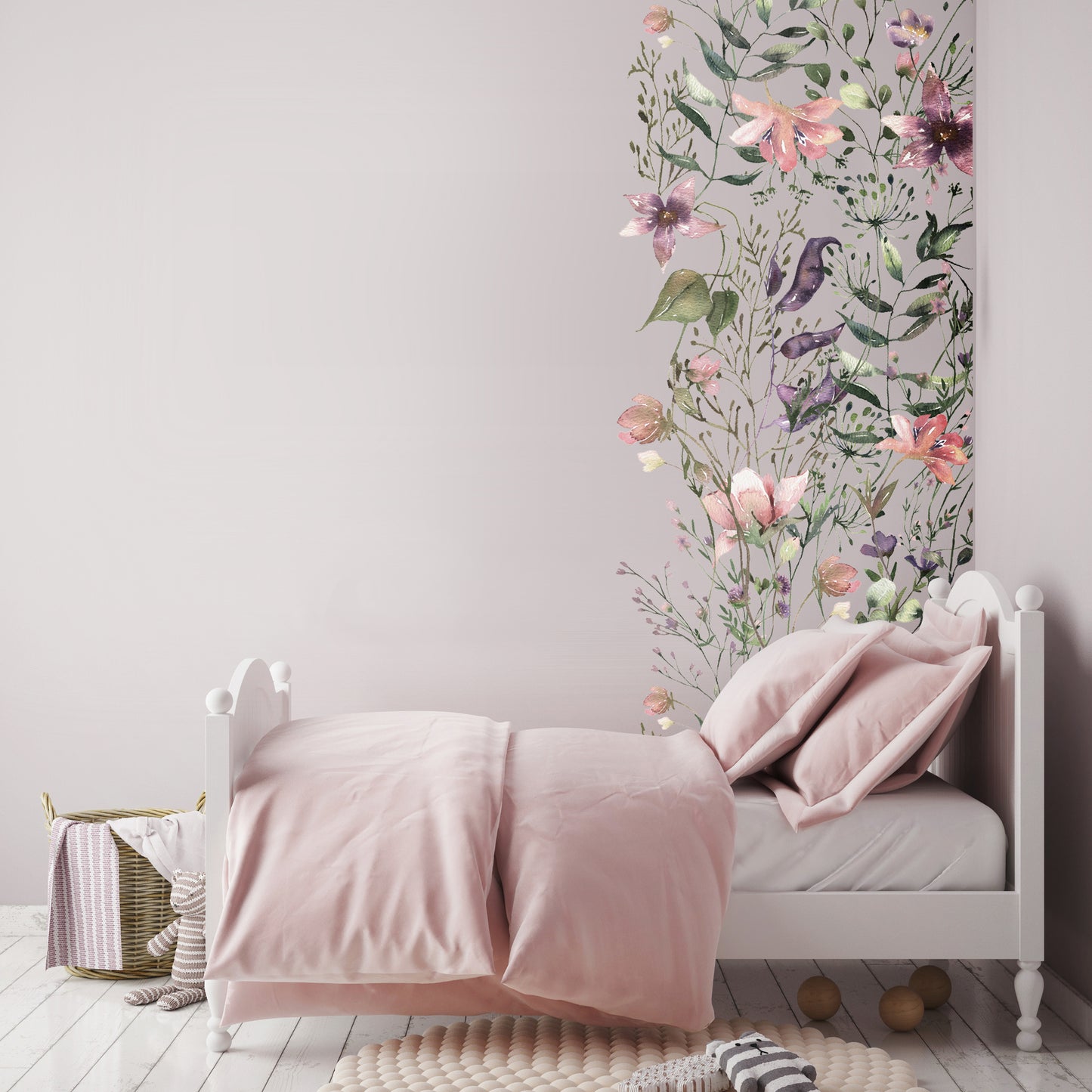 Pink Purple Summer Flowers Wall Decal Panel