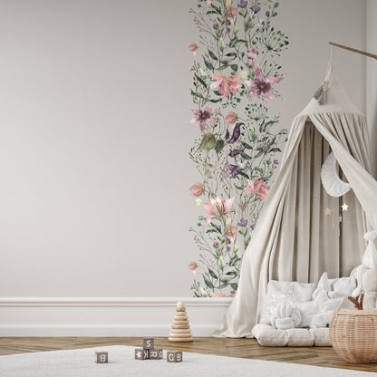 Pink Purple Summer Flowers Wall Decal Panel