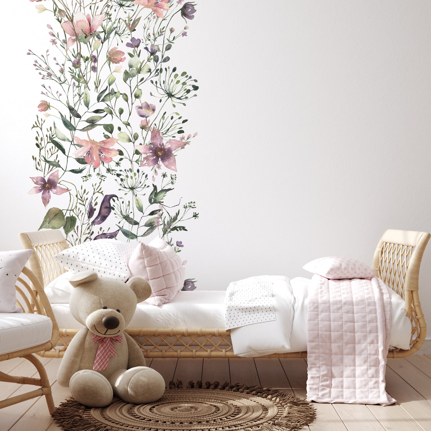 Pink Purple Summer Flowers Wall Decal Panel