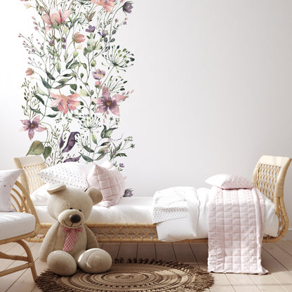 Pink Purple Summer Flowers Wall Decal Panel