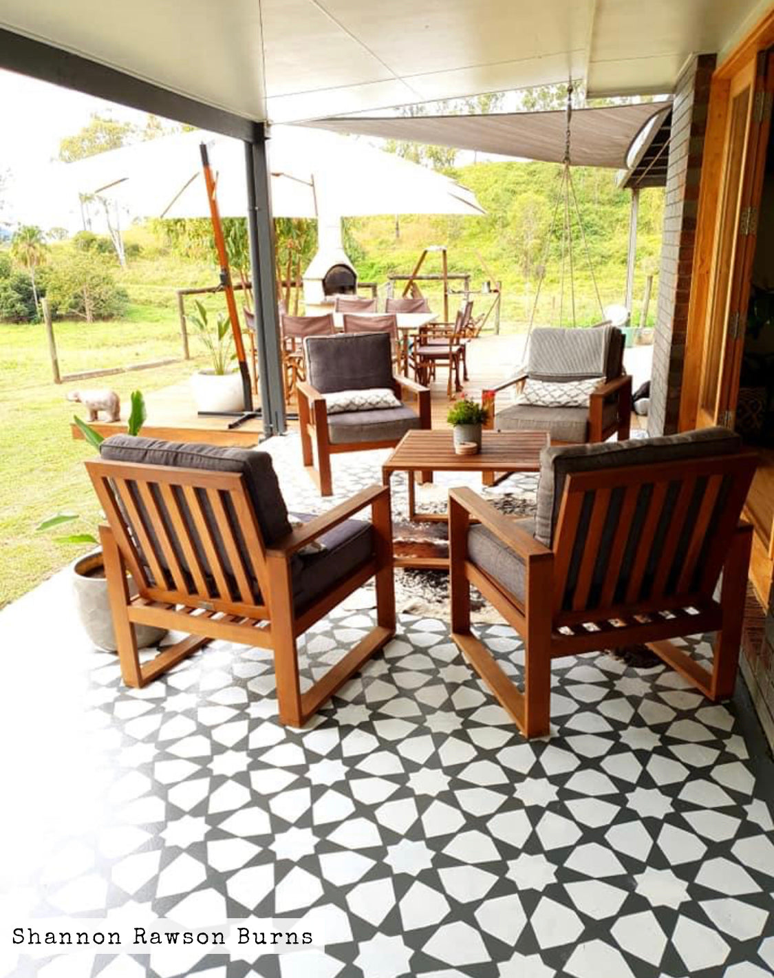 Patio Stencil for Concrete Floor Makeovers 'Amira'