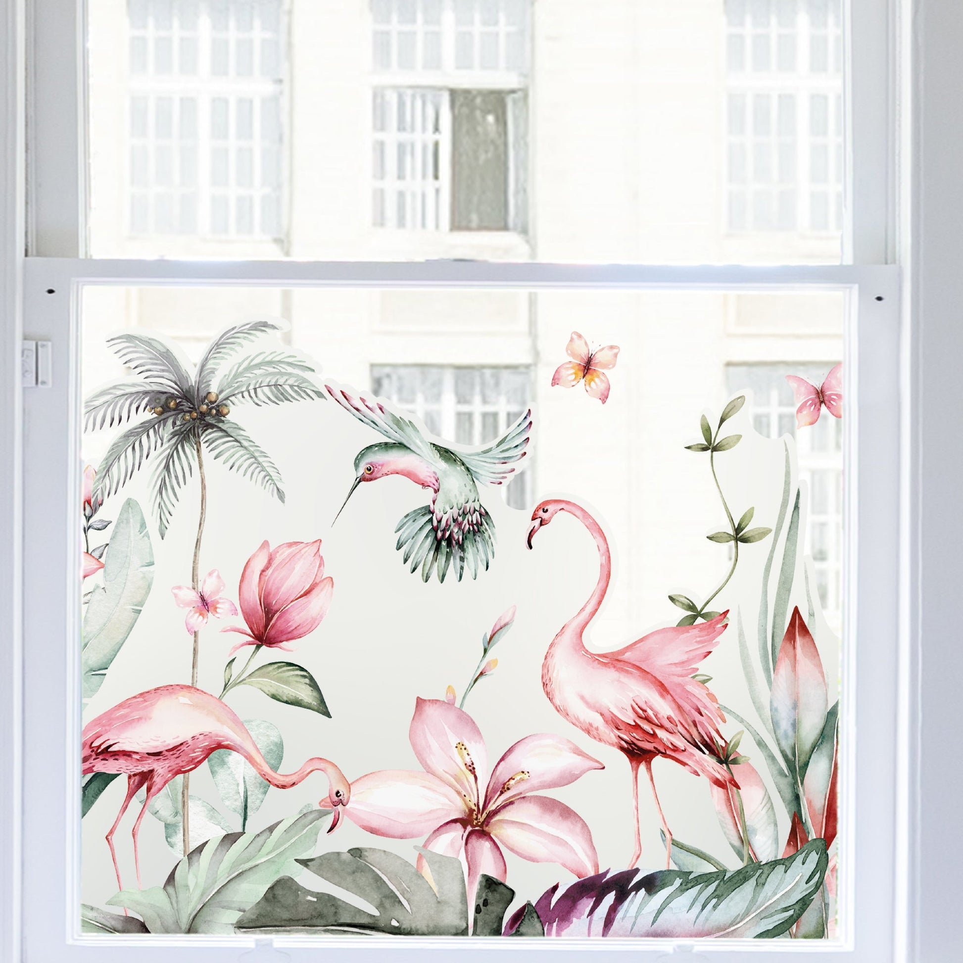 Window Decal Tropical Flamingo Frosted Privacy Border Window Decal Dizzy Duck Designs