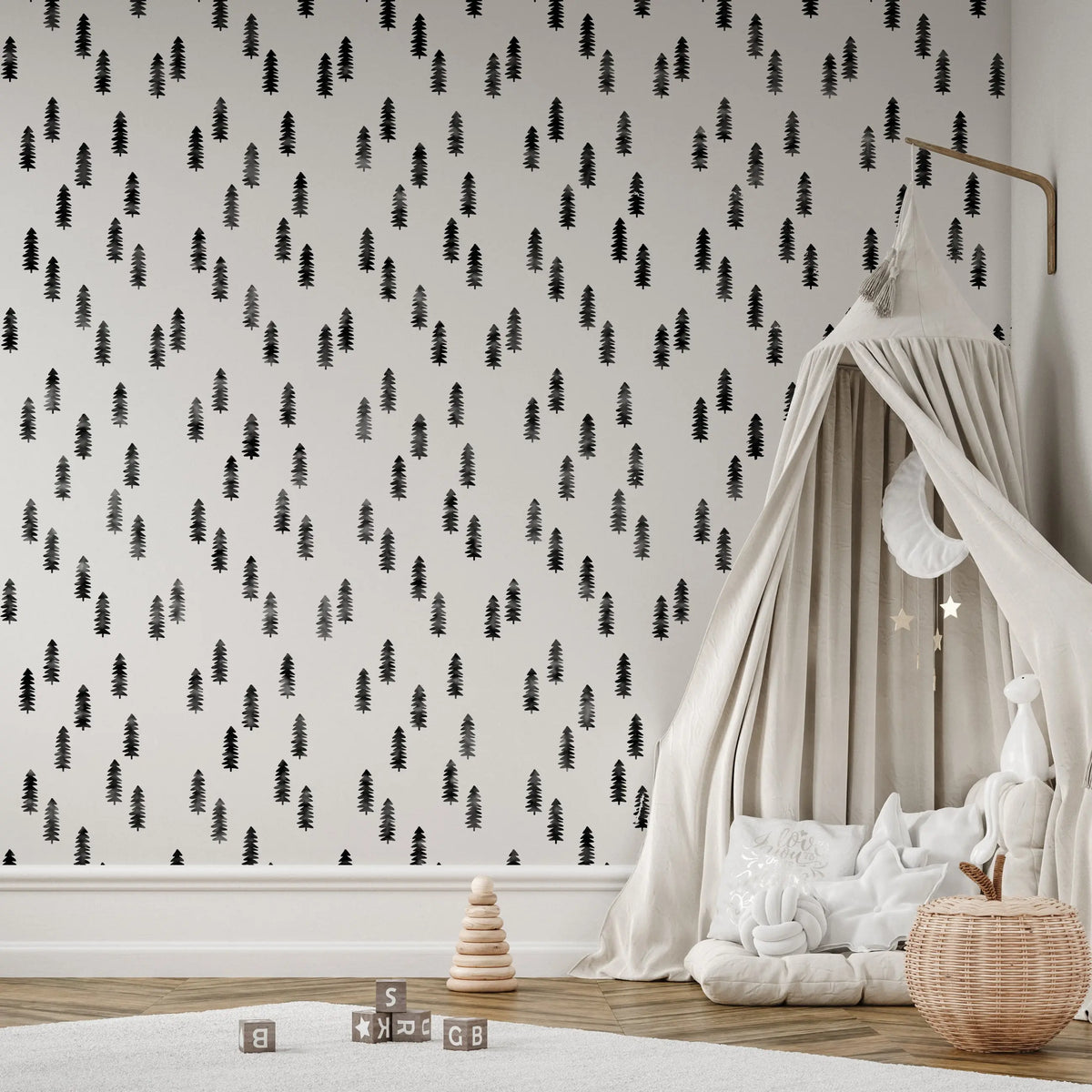 Vermont Pine Tree Forest Nursery Wall Stencil – Dizzy Duck Designs