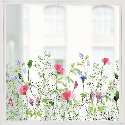 Watercolour Meadow Clear Privacy Film Window Border - Dizzy Duck Designs