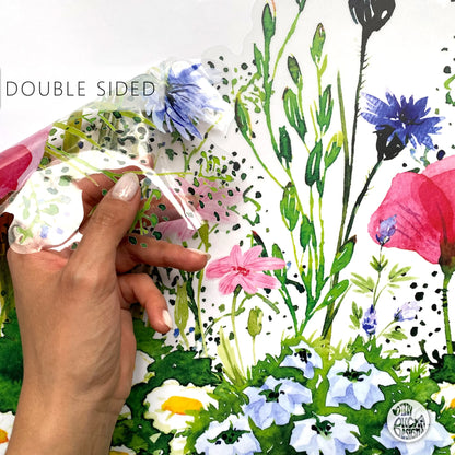 Window Decal Watercolour Meadow Clear Privacy Film Window Border Dizzy Duck Designs