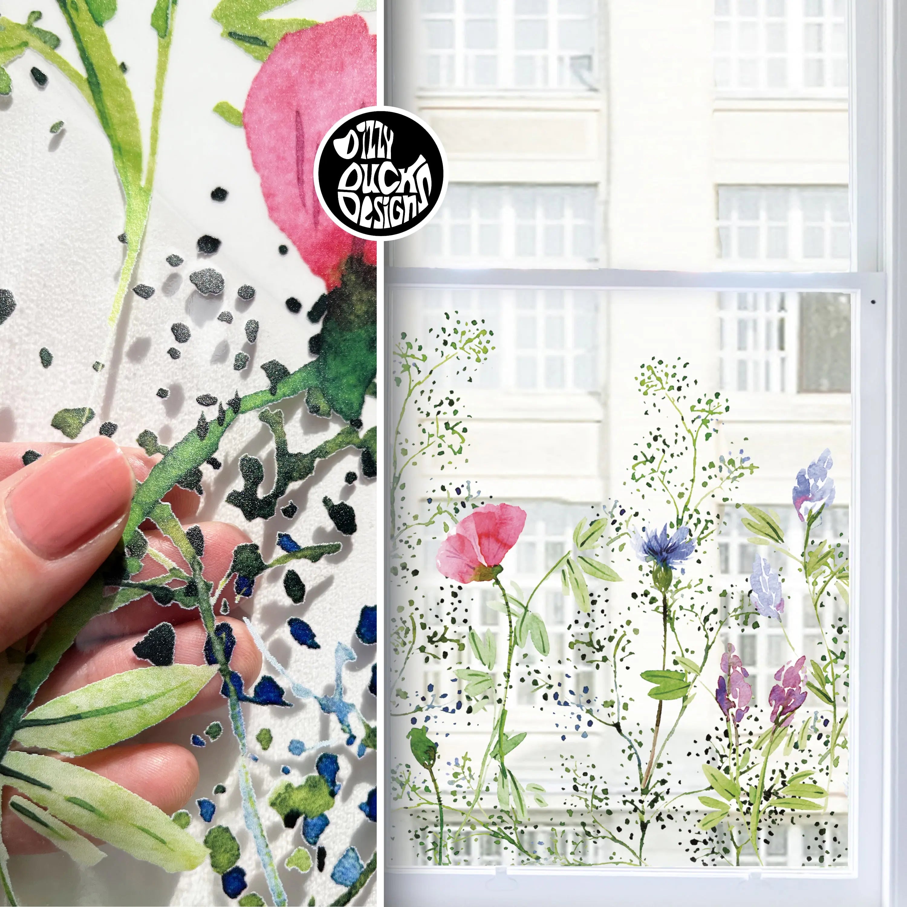 Watercolour Meadow Clear Privacy Film Window Border – Dizzy Duck Designs