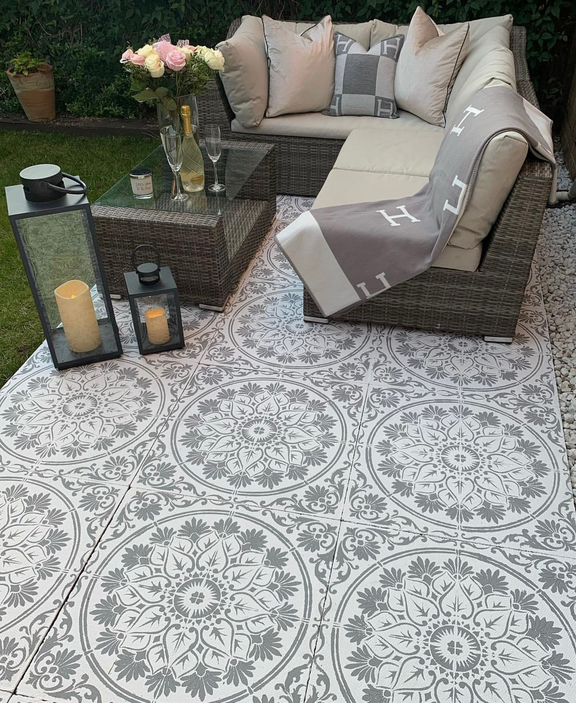 Patio Stencil for Concrete Floor Makeovers 'Varanasi'