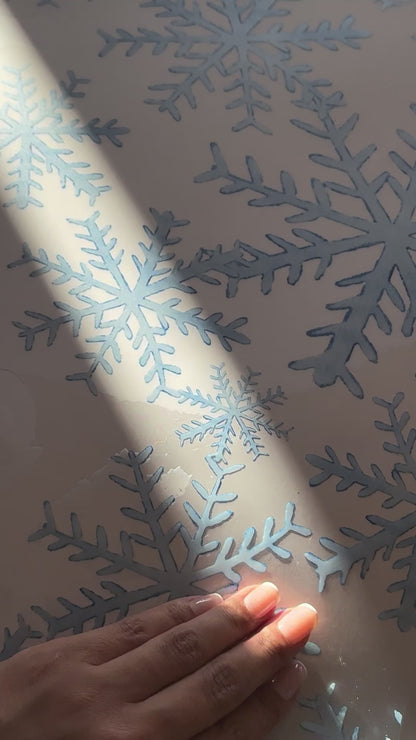 Icy Blue Snowflake Christmas Window Decal Border