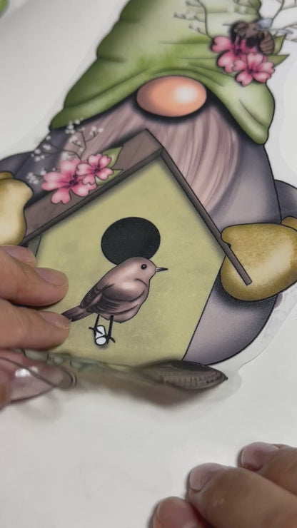 Hello Spring Green Gnome Window Decal Set