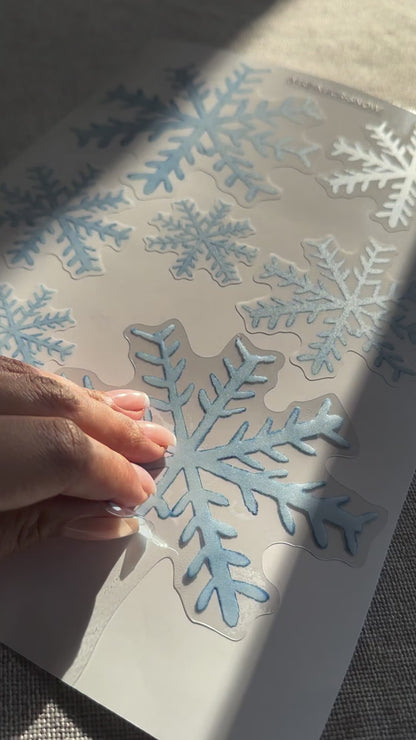 Set of Icy Blue Snowflake Christmas Window Decals