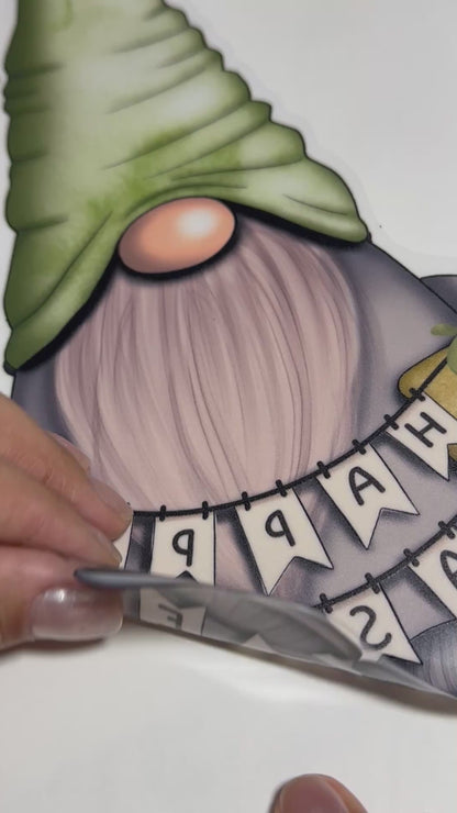 Happy Easter Green Gnome Window Decal Set