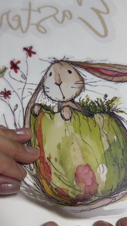 Quirky Happy Easter Rabbit & Eggs Window Decal Set